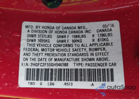 2016 Honda Civic Lx from USA, damaged, VIN 2HGFC2F55GH546588